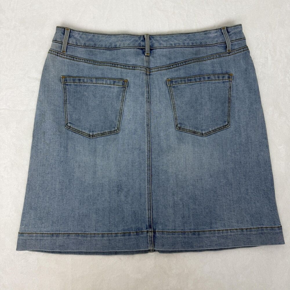 Talbots Skirt Womens 12 Blue Denim A-Line Knee Length Pockets Stretch Casual